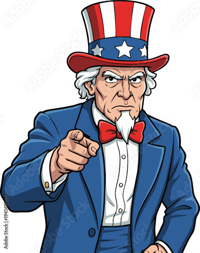 Uncle Sam Character Pointing Directly Forward with Stern Expression Representing American Patriotism