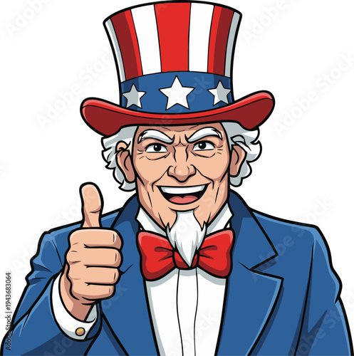 Uncle Sam Giving a Confident Thumbs Up Gesture Symbolizing American Patriotism and Approval