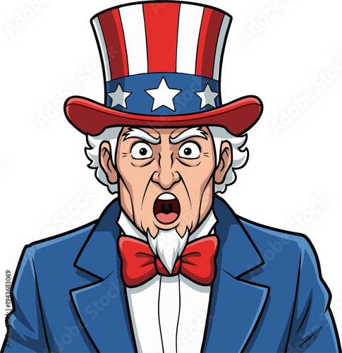 Uncle Sam Character Portrait Yelling with Shocked Expression in Patriotic Attire