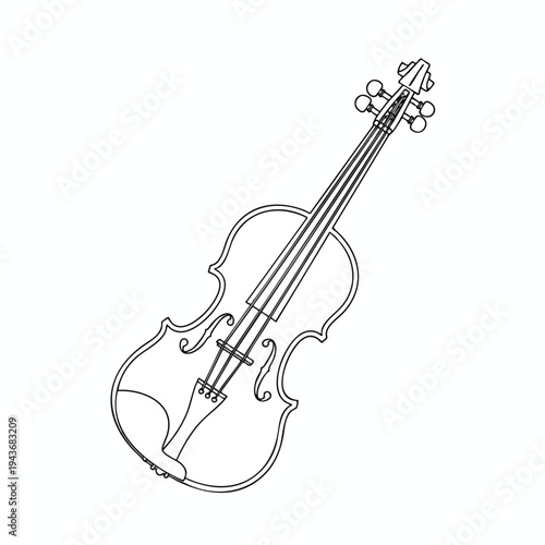 Outline of a violin, a four-stringed bowed musical instrument, on a white background