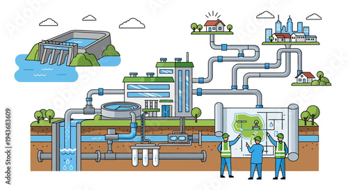 Water Supply System Infrastructure and Treatment Process.
