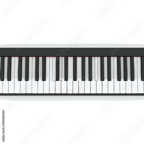 Close-up, top-down view of a digital keyboard with black and white keys