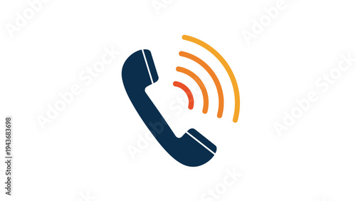 Simple graphic icon of a telephone handset emitting signal waves represents communication, incoming calls, or support.