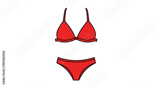 Bright red two-piece bikini swimsuit with a simple top and bottom design is isolated on a clean white background.