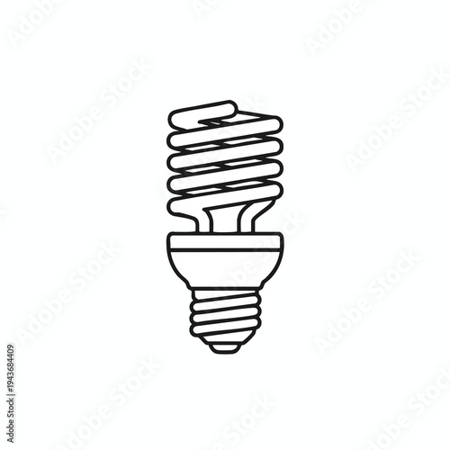 Line art icon of a spiral energy-saving light bulb on a white background