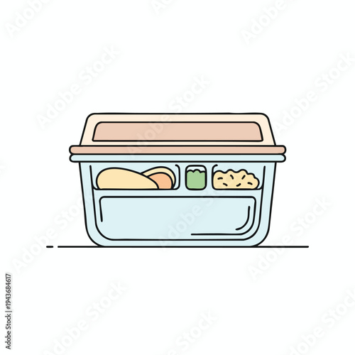 A simple illustration of a partitioned lunchbox filled with food