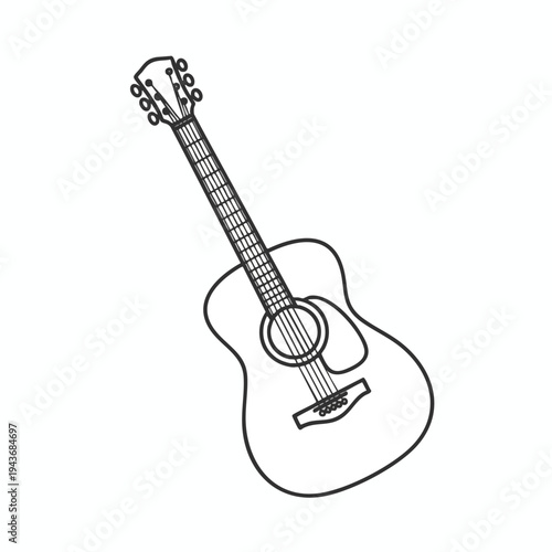 A simple black and white outline sketch of an acoustic guitar