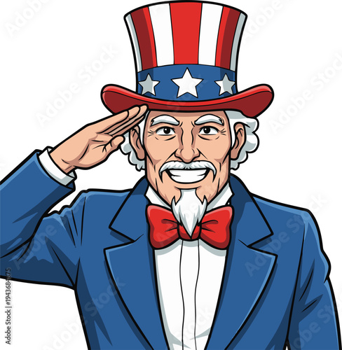 Uncle Sam Saluting American Patriotism and National Spirit Illustration