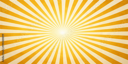 Abstract orange and yellow sunburst background featuring a bright summer sunrise with warm light rays and a sunny starburst design for a hot vector wallpaper illustration