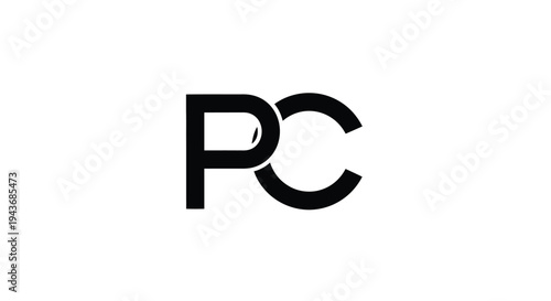 Minimalist black and white logo featuring the letters pc intertwined