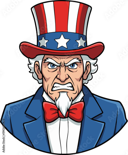 Angry Uncle Sam Character Illustration for Us National Political and Economic Issues
