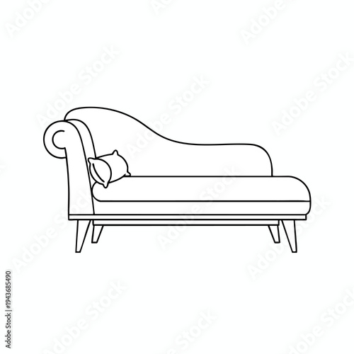Elegant black outline of a chaise lounge with a single pillow
