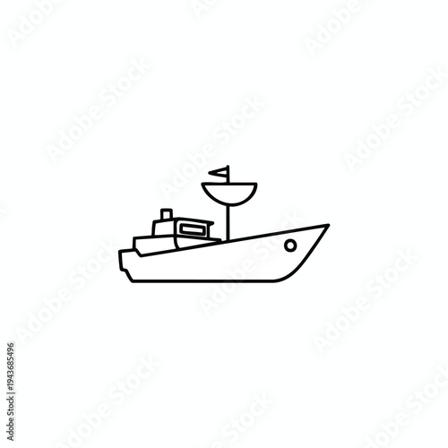Outline of a modern ship with a prominent radar dish and a flag