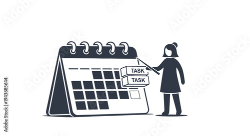 Woman managing tasks on a calendar illustration.