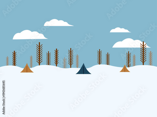 冬のキャンプ場の背景用イラスト