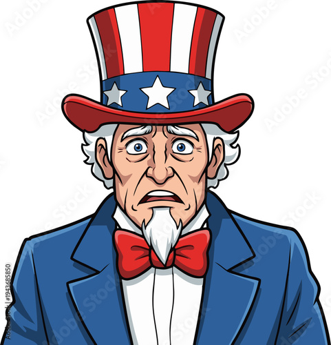 Worried Uncle Sam Cartoon Illustration Representing American National Concerns and Economic Stress