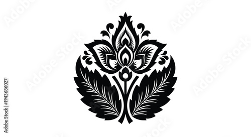 Elegant black floral design with symmetrical petals and detailed linework