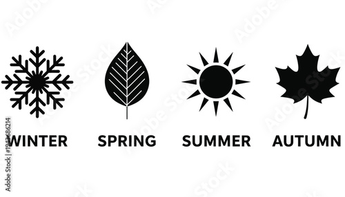 Seasonal icons set with winter, spring, summer, and autumn symbols