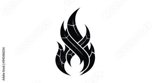 Abstract black flame design with sharp geometric shapes and dynamic curves