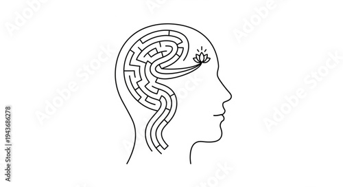 Abstract Human Brain Maze Illustration for Mental Health.