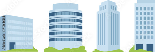 Modern city buildings vector set, urban office towers and commercial architecture collection isolated on white background illustration