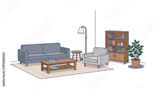 Furniture vector illustration of a cozy living room interior with modern decor