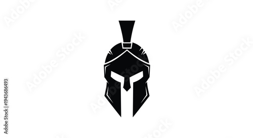 A stark black silhouette of a spartan or greek warrior helmet