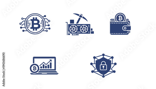 Bitcoin vector icons set for cryptocurrency and finance applications
