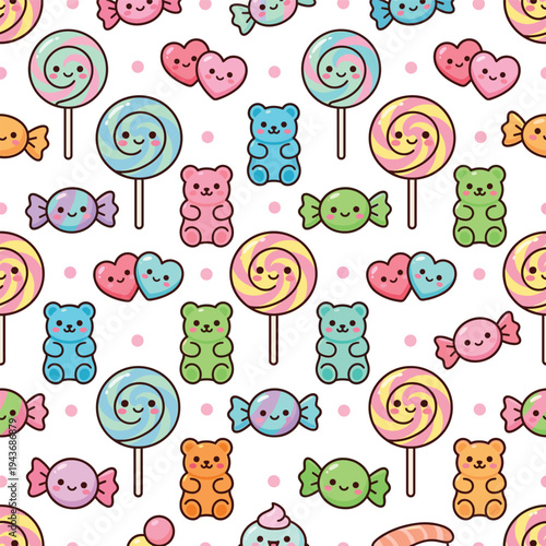 Colorful Candy and Cute Characters Pattern Design