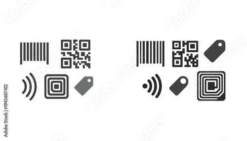 Barcode vector icons and QR code symbols for product identification