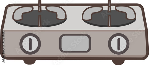 A gray tabletop gas stove with two burners, representing modern kitchen cooking equipment.