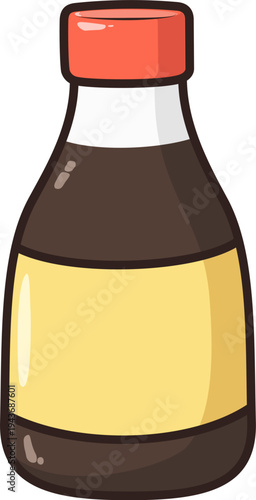 A bottle of dark soy sauce or seasoning sauce vector illustration, essential for Asian cooking graphics.