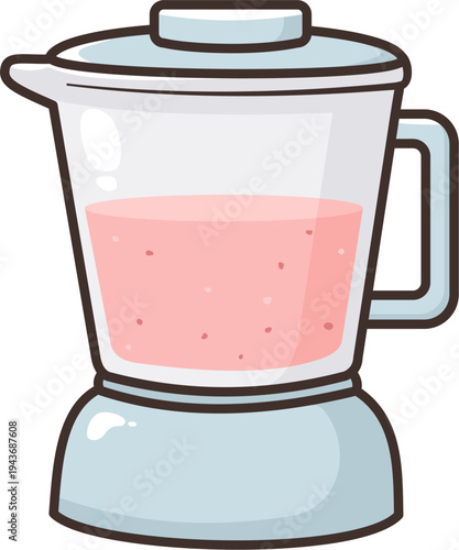 A kitchen blender vector illustration filled with pink smoothie or juice, ideal for healthy lifestyle themes.