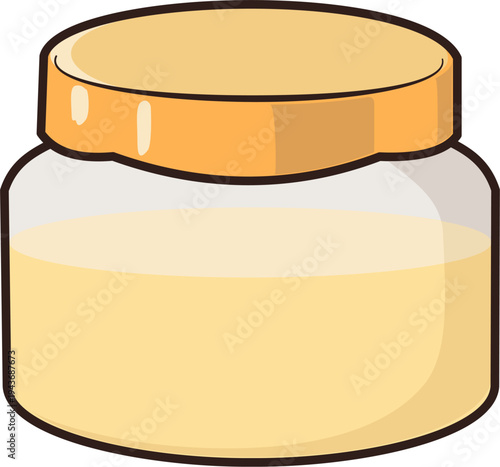 A cute glass jar with a yellow lid, ideal for representing food storage or pantry organization icons.