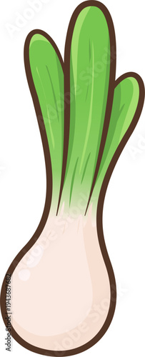 A cute flat vector illustration of a fresh spring onion or scallion, perfect for food and cooking designs.