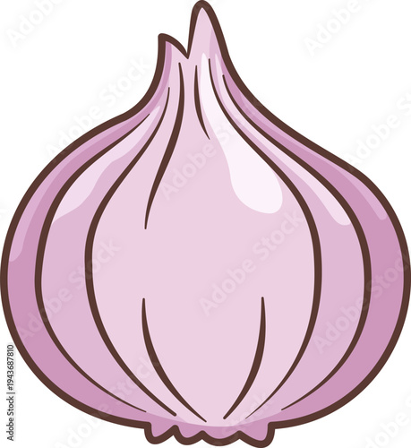 A simple and cute pink onion bulb vector illustration, ideal for kitchen and grocery graphics.