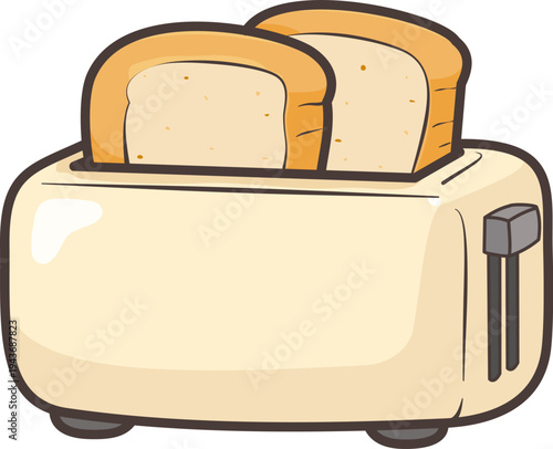 A retro-style cream toaster with two slices of bread popping out, designed in a cute flat vector style.