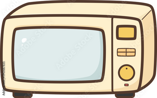 A cute cream-colored microwave oven illustration, perfect for home appliance and kitchen icons.