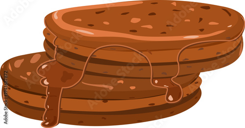 A delicious-looking stack of pancakes topped with syrup, perfect for cafe and breakfast menus.