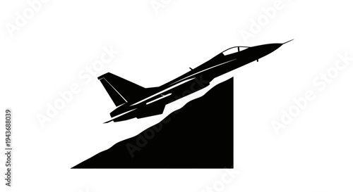 Silhouette of a Fighter Jet Taking Off from a Ramp