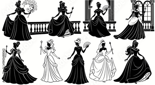 Silhouette Princesses Collection: Elegant Ball Gowns, Royal Ball, Fairytale Characters