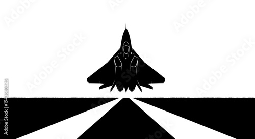 Silhouette of a Stealth Fighter Jet Taking Off from a Runway