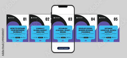 Global Brand Growth Strategy Social Media Carousel Template for Business Corporate Consulting
