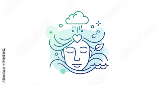 Serene Woman with Closed Eyes and Flowing Hair.