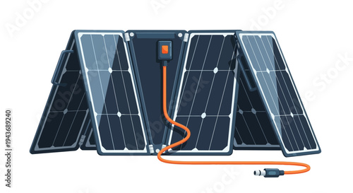 Vector illustration of portable solar panel with USB cable