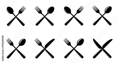 Fork spoon knife silverware icon set restaurant menu vector EPS 10
