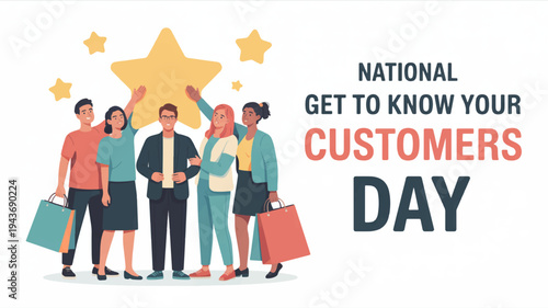 National get to know your customers day celebration with diverse group of people and shopping bags