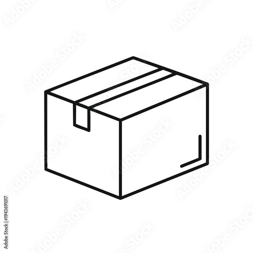 A simple, black outline drawing of a closed shipping box