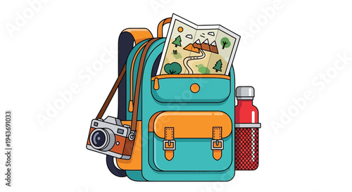 Vector illustration of a backpack with travel accessories