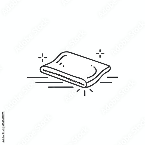 Line art of a clean, sparkling, folded microfiber cloth with radiating lines